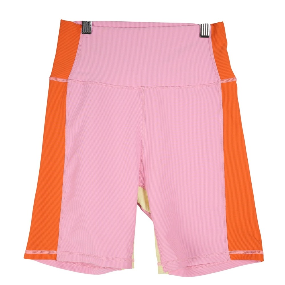 WILO The Label Womens Ribbed Colorblock Biker Shorts Pink Orange Yellow Medium